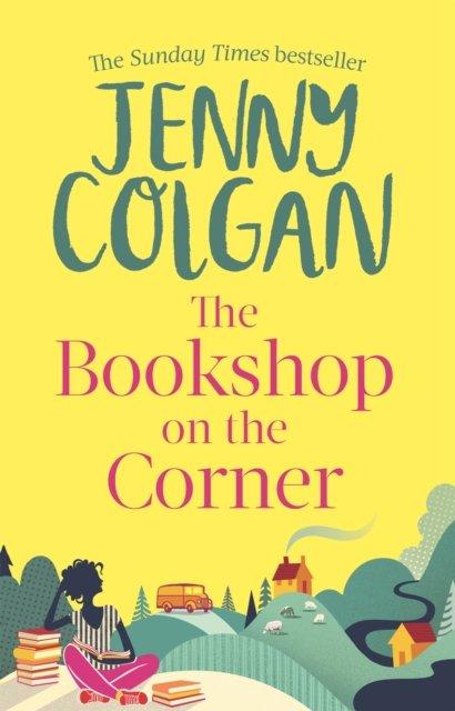Bokomslag for «The Bookshop on the Corner» av Jenny Colgan.

Veldig gult omslag. Teikningar av grøne bakkar lg fjell med ein varebil, nokre sauar, og nokre hus. Ein kvinne er teikna fremst, ho sitt på bakken med fleire bøker.

Omslaget er illustrert.